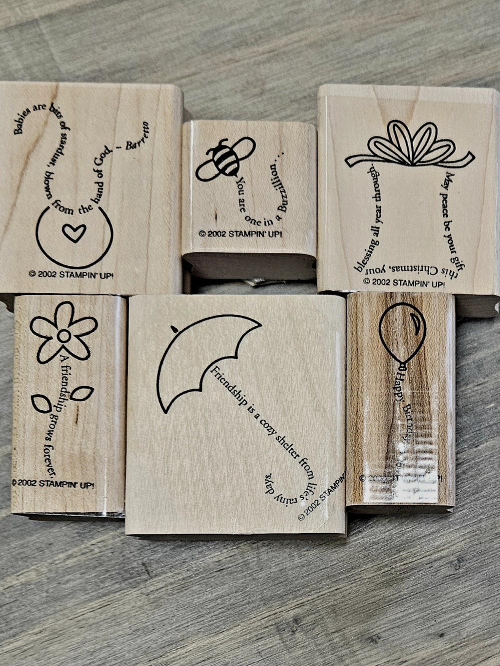 Stampin' Up! Wooden Rubber Stamp Set - "The Fine Print" Natural Wood